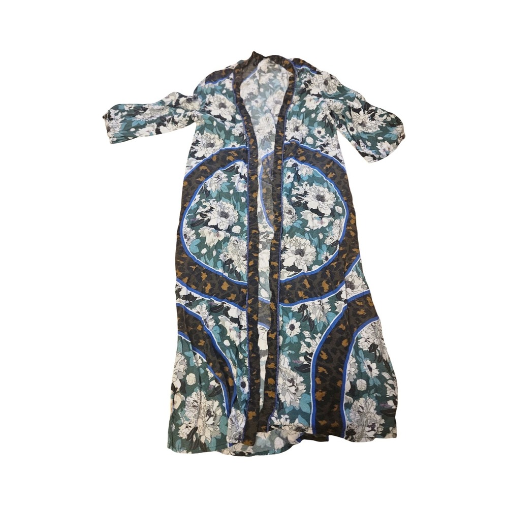 Blank London Floral Leopard Print Duster Kimono Teal Brown Blue One Size Boho‎